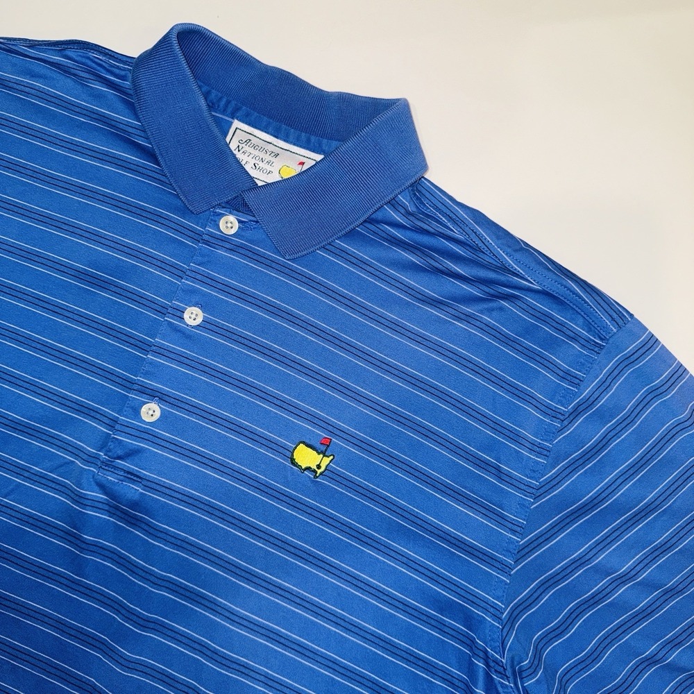 Vintage Augusta National Golf Shop Polo Shirt Men's L Blue Striped Masters Tour